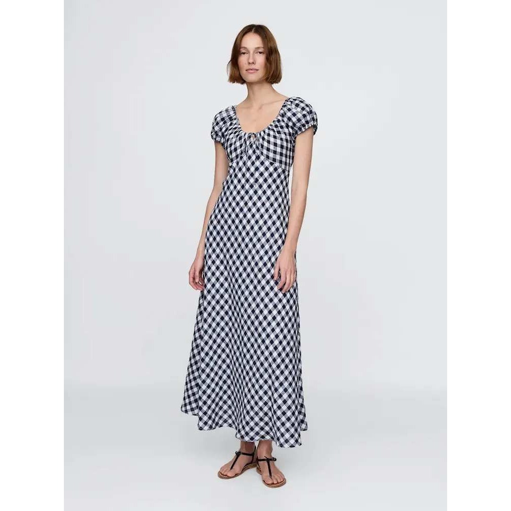 NEW Gap x Doen Linen Gingham Scoop Neck Maxi Dress Black White Women's Large
